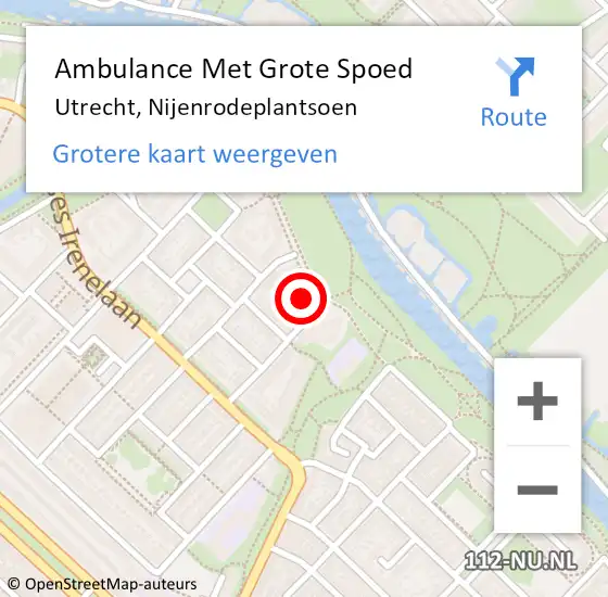 Locatie op kaart van de 112 melding: Ambulance Met Grote Spoed Naar Utrecht, Nijenrodeplantsoen op 1 juli 2017 17:21