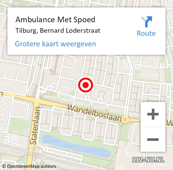 Locatie op kaart van de 112 melding: Ambulance Met Spoed Naar Tilburg, Bernard Loderstraat op 1 juli 2017 17:40