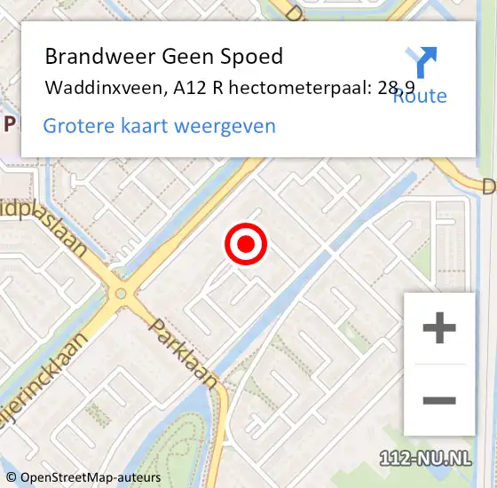 Locatie op kaart van de 112 melding: Brandweer Geen Spoed Naar Waddinxveen, A12 R hectometerpaal: 28,9 op 1 juli 2017 18:59