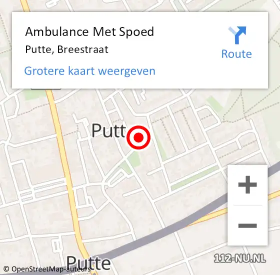 Locatie op kaart van de 112 melding: Ambulance Met Spoed Naar Putte, Breestraat op 1 juli 2017 21:38