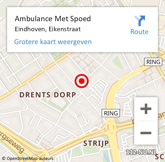 Locatie op kaart van de 112 melding: Ambulance Met Spoed Naar Eindhoven, Eikenstraat op 2 juli 2017 10:23