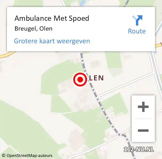 Locatie op kaart van de 112 melding: Ambulance Met Spoed Naar Breugel, Olen op 2 juli 2017 13:53