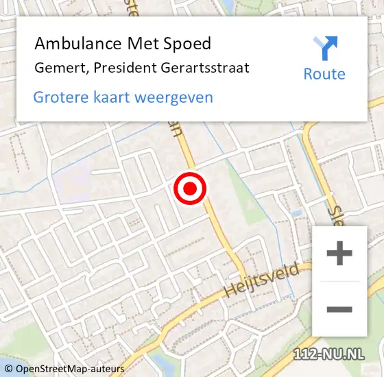 Locatie op kaart van de 112 melding: Ambulance Met Spoed Naar Gemert, President Gerartsstraat op 3 juli 2017 00:15