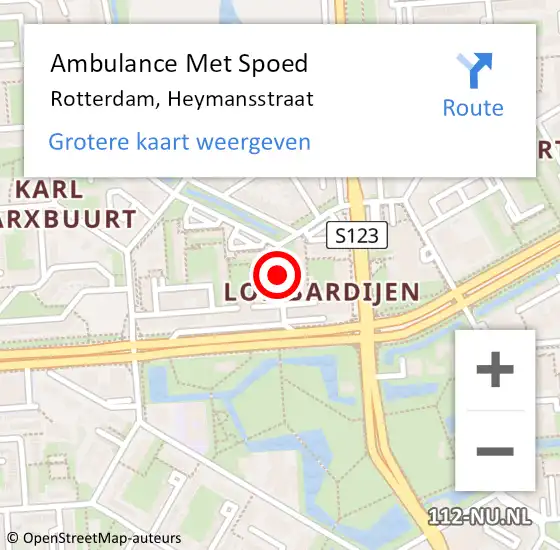 Locatie op kaart van de 112 melding: Ambulance Met Spoed Naar Rotterdam, Heymansstraat op 3 juli 2017 12:30
