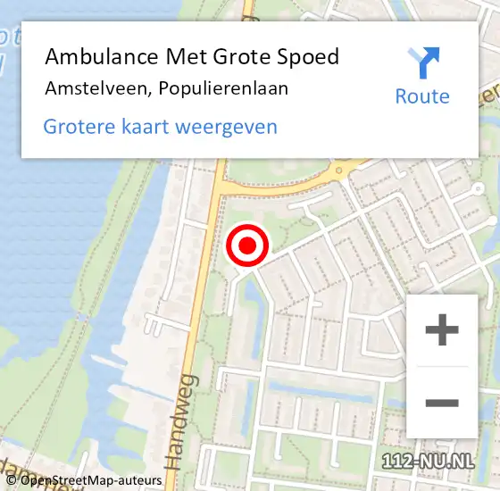Locatie op kaart van de 112 melding: Ambulance Met Grote Spoed Naar Amstelveen, Populierenlaan op 3 juli 2017 13:43