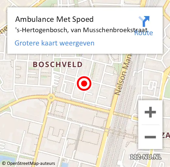 Locatie op kaart van de 112 melding: Ambulance Met Spoed Naar 's-Hertogenbosch, van Musschenbroekstraat op 3 juli 2017 14:58