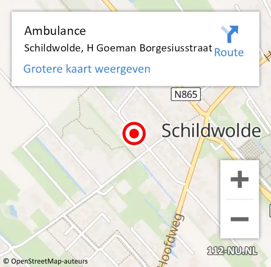 Locatie op kaart van de 112 melding: Ambulance Schildwolde, H Goeman Borgesiusstraat op 4 juli 2017 10:29
