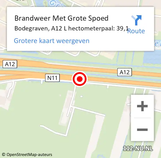 Locatie op kaart van de 112 melding: Brandweer Met Grote Spoed Naar Bodegraven, A12 R hectometerpaal: 35,4 op 4 juli 2017 16:41
