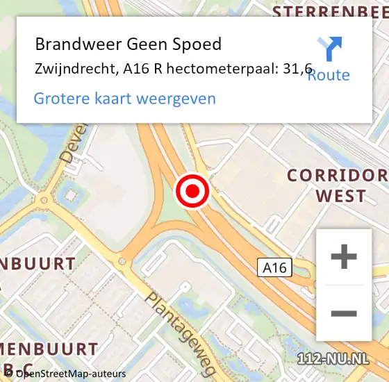 Locatie op kaart van de 112 melding: Brandweer Geen Spoed Naar Zwijndrecht, A16 R hectometerpaal: 31,6 op 4 juli 2017 18:23