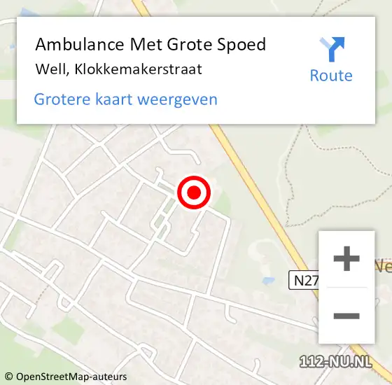 Locatie op kaart van de 112 melding: Ambulance Met Grote Spoed Naar Well, Klokkemakerstraat op 4 juli 2017 18:59