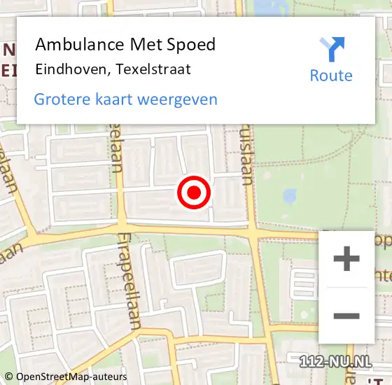 Locatie op kaart van de 112 melding: Ambulance Met Spoed Naar Eindhoven, Texelstraat op 5 juli 2017 05:19