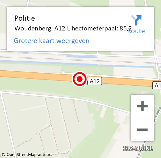 Locatie op kaart van de 112 melding: Politie Woudenberg, A12 L hectometerpaal: 85,2 op 5 juli 2017 13:37