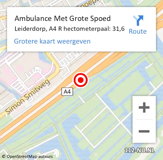 Locatie op kaart van de 112 melding: Ambulance Met Grote Spoed Naar Leiderdorp, A4 R hectometerpaal: 31,6 op 5 juli 2017 16:05