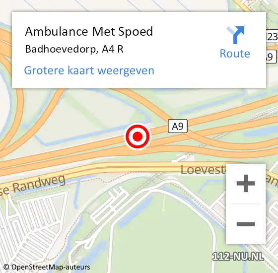 Locatie op kaart van de 112 melding: Ambulance Met Spoed Naar Badhoevedorp, A4 R op 6 juli 2017 00:29