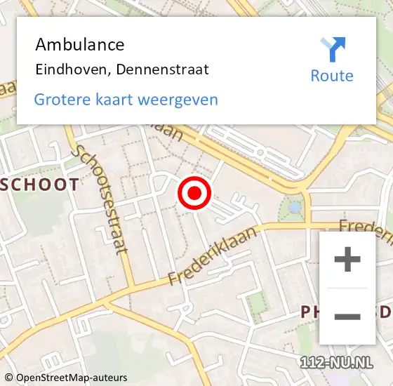 Locatie op kaart van de 112 melding: Ambulance Eindhoven, Dennenstraat op 6 juli 2017 09:52