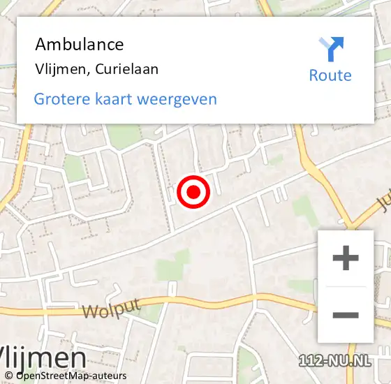 Locatie op kaart van de 112 melding: Ambulance Vlijmen, Curielaan op 6 juli 2017 10:59