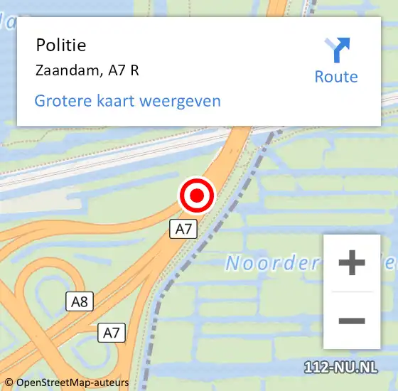 Locatie op kaart van de 112 melding: Politie Zaandam, A7 R op 6 juli 2017 16:14