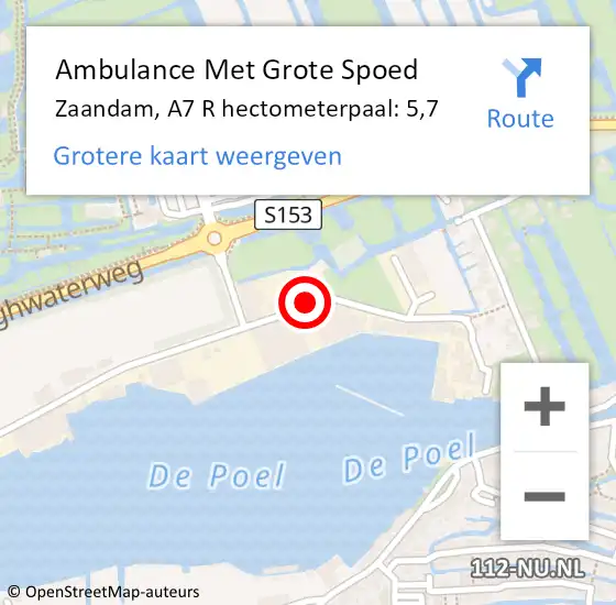Locatie op kaart van de 112 melding: Ambulance Met Grote Spoed Naar Zaandam, A7 R hectometerpaal: 5,7 op 6 juli 2017 16:17