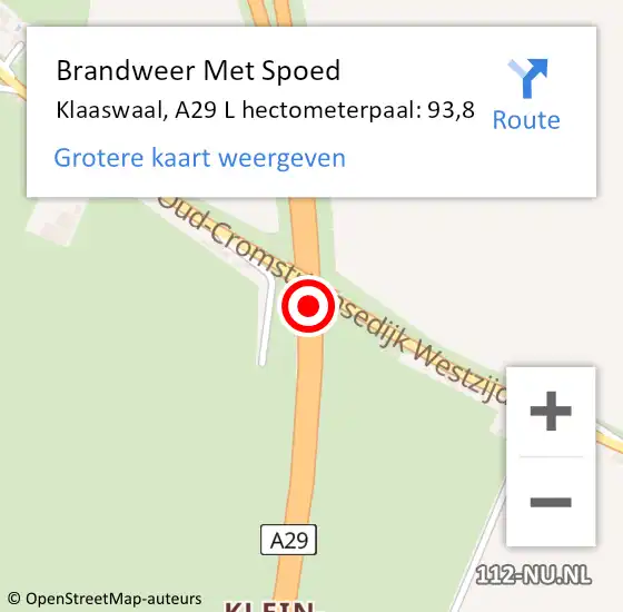 Locatie op kaart van de 112 melding: Brandweer Met Spoed Naar Klaaswaal, A29 L hectometerpaal: 95,6 op 6 juli 2017 21:51
