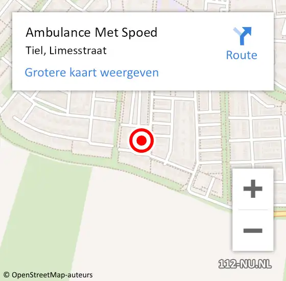 Locatie op kaart van de 112 melding: Ambulance Met Spoed Naar Tiel, Limesstraat op 8 juli 2017 04:21
