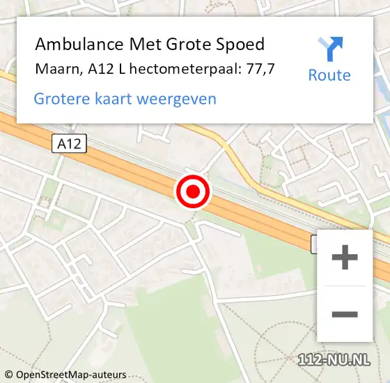 Locatie op kaart van de 112 melding: Ambulance Met Grote Spoed Naar Maarn, A12 L hectometerpaal: 77,7 op 8 juli 2017 05:27