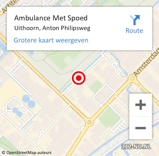 Locatie op kaart van de 112 melding: Ambulance Met Spoed Naar Uithoorn, Anton Philipsweg op 8 juli 2017 10:26