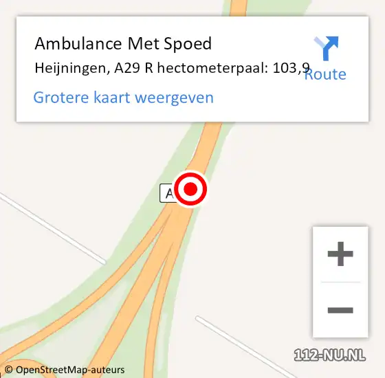 Locatie op kaart van de 112 melding: Ambulance Met Spoed Naar Heijningen, A29 R hectometerpaal: 103,9 op 8 juli 2017 13:28