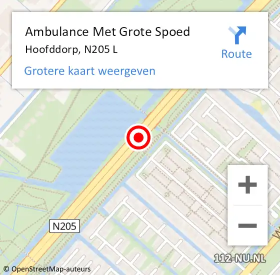Locatie op kaart van de 112 melding: Ambulance Met Grote Spoed Naar Hoofddorp, N205 L op 8 juli 2017 16:20