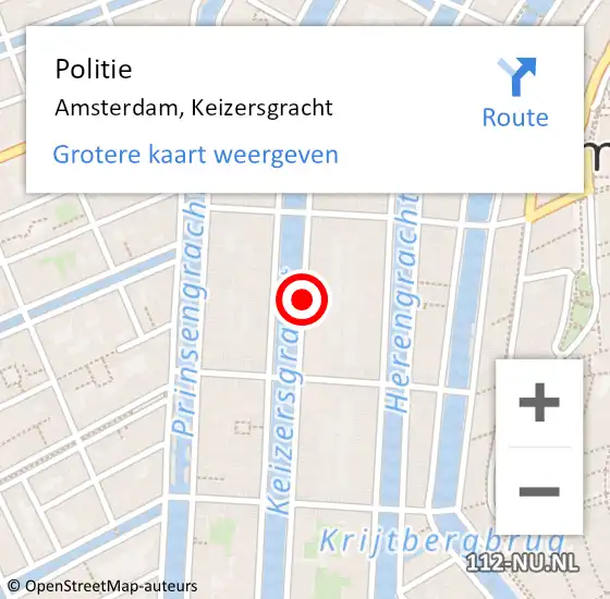Locatie op kaart van de 112 melding: Politie Amsterdam, Keizersgracht op 8 juli 2017 17:29