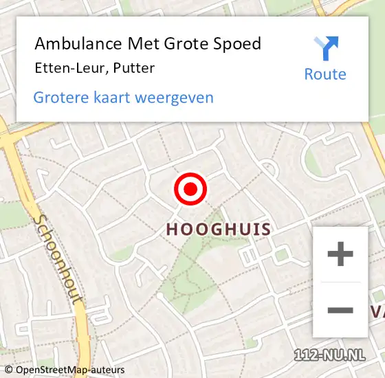 Locatie op kaart van de 112 melding: Ambulance Met Grote Spoed Naar Etten-Leur, Putter op 8 juli 2017 17:48