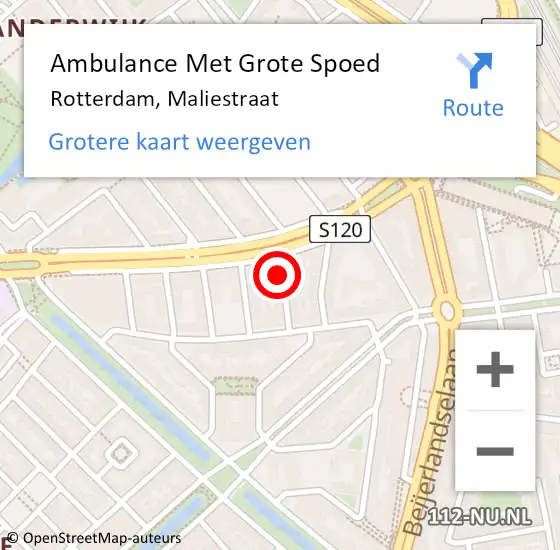 Locatie op kaart van de 112 melding: Ambulance Met Grote Spoed Naar Rotterdam, Maliestraat op 8 juli 2017 23:20