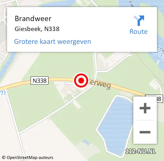 Locatie op kaart van de 112 melding: Brandweer Giesbeek, N338 op 9 juli 2017 00:07