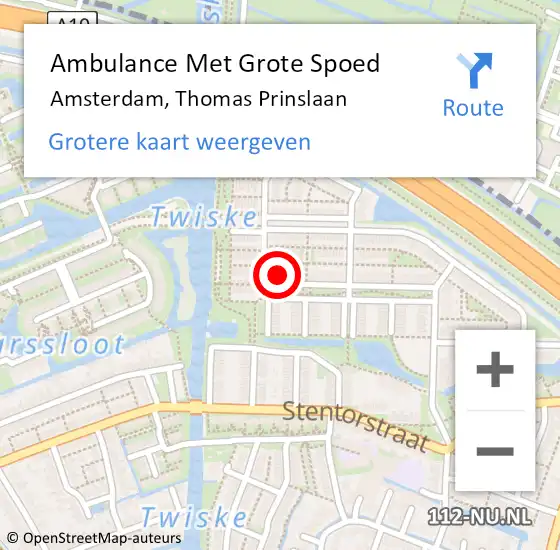 Locatie op kaart van de 112 melding: Ambulance Met Grote Spoed Naar Amsterdam, Thomas Prinslaan op 9 juli 2017 07:08