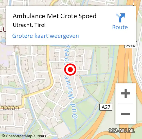 Locatie op kaart van de 112 melding: Ambulance Met Grote Spoed Naar Utrecht, Tirol op 9 juli 2017 08:38