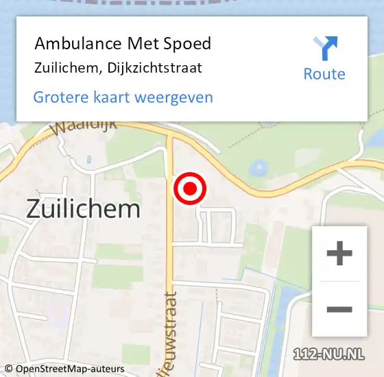 Locatie op kaart van de 112 melding: Ambulance Met Spoed Naar Zuilichem, Dijkzichtstraat op 9 juli 2017 10:46