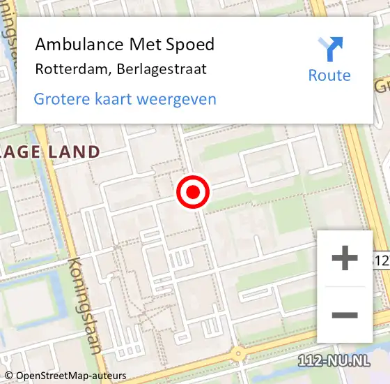Locatie op kaart van de 112 melding: Ambulance Met Spoed Naar Rotterdam, Berlagestraat op 10 juli 2017 09:39