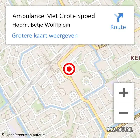 Locatie op kaart van de 112 melding: Ambulance Met Grote Spoed Naar Hoorn Nh, Betje Wolffplein op 10 juli 2017 10:31