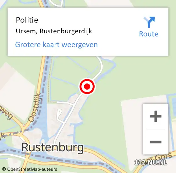 Locatie op kaart van de 112 melding: Politie Ursem, Rustenburgerdijk op 10 juli 2017 15:35