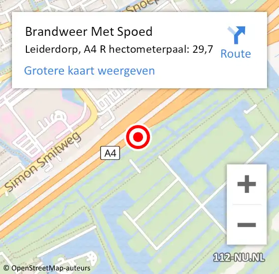 Locatie op kaart van de 112 melding: Brandweer Met Spoed Naar Leiderdorp, A4 R hectometerpaal: 29,7 op 10 juli 2017 16:50
