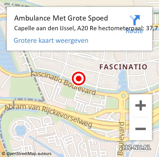 Locatie op kaart van de 112 melding: Ambulance Met Grote Spoed Naar Capelle aan den IJssel, A20 Re hectometerpaal: 37,7 op 10 juli 2017 17:03