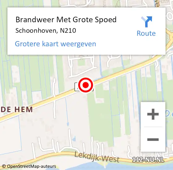 Locatie op kaart van de 112 melding: Brandweer Met Grote Spoed Naar Schoonhoven, N210 op 10 juli 2017 17:11