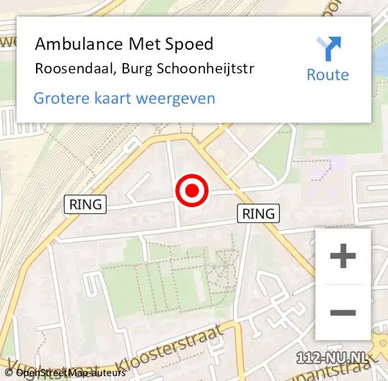 Locatie op kaart van de 112 melding: Ambulance Met Spoed Naar Roosendaal, Burg Schoonheijtstr op 10 juli 2017 19:55