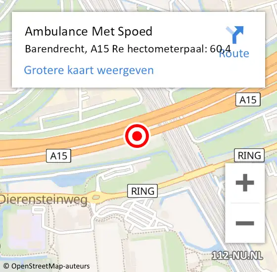 Locatie op kaart van de 112 melding: Ambulance Met Spoed Naar Barendrecht, A15 R hectometerpaal: 60,9 op 11 juli 2017 08:02