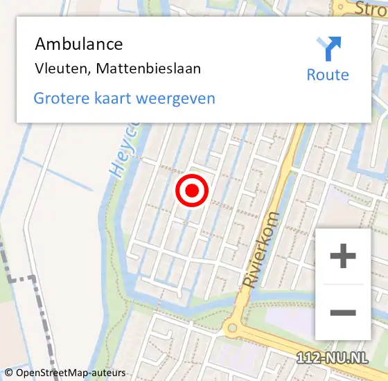 Locatie op kaart van de 112 melding: Ambulance Vleuten, Mattenbieslaan op 11 juli 2017 08:59