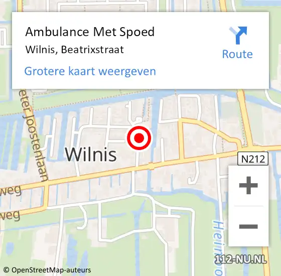 Locatie op kaart van de 112 melding: Ambulance Met Spoed Naar Wilnis, Beatrixstraat op 11 juli 2017 19:01