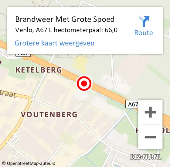 Locatie op kaart van de 112 melding: Brandweer Met Grote Spoed Naar Venlo, A67 L hectometerpaal: 66,0 op 12 juli 2017 00:32