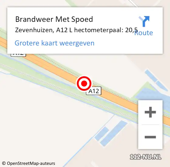 Locatie op kaart van de 112 melding: Brandweer Met Spoed Naar Zevenhuizen, A12 R hectometerpaal: 23,0 op 12 juli 2017 09:50