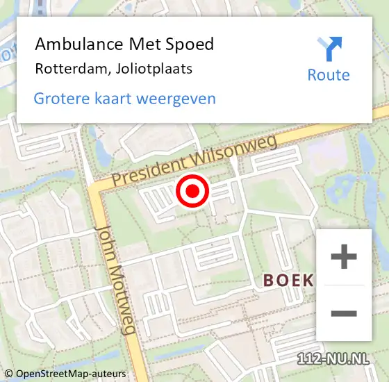 Locatie op kaart van de 112 melding: Ambulance Met Spoed Naar Rotterdam, Joliotplaats op 12 juli 2017 16:36