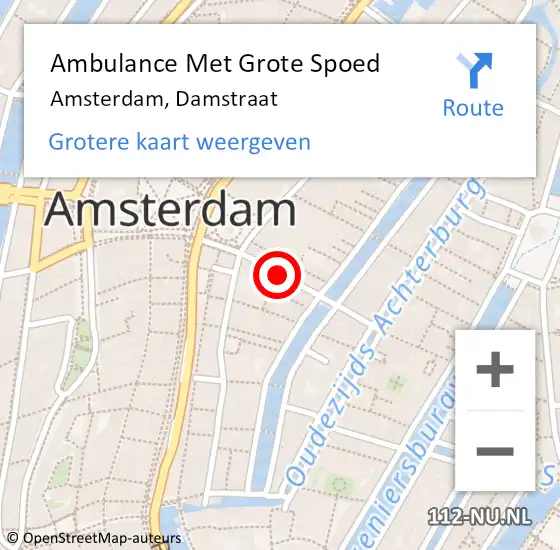 Locatie op kaart van de 112 melding: Ambulance Met Grote Spoed Naar Amsterdam, Damstraat op 12 juli 2017 20:59