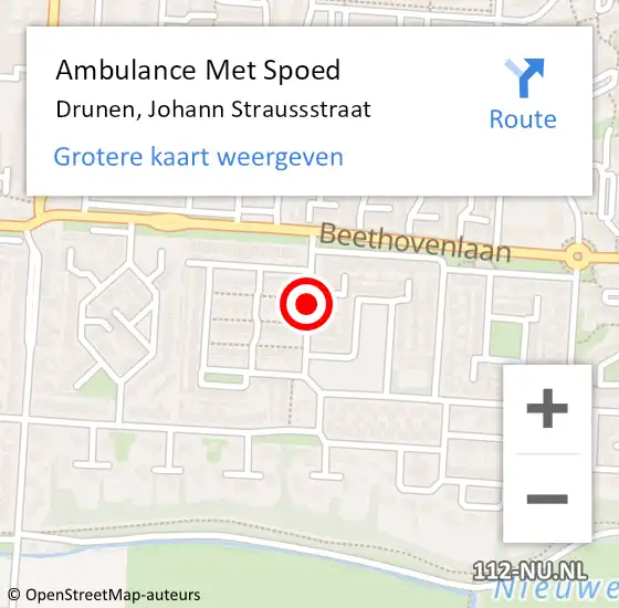 Locatie op kaart van de 112 melding: Ambulance Met Spoed Naar Drunen, Johann Straussstraat op 12 juli 2017 21:01
